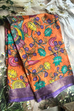 Orange Pen Kalamkari Dupatta with Nizam Border