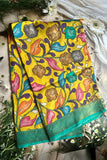Yellow Pen Kalamkari Dupatta with Nizam Border