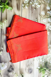 Orange Double-Shaded Kanchipuram Silk Saree with Parrot Design Weave and 3G Gold Zari