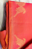 Orange Double-Shaded Kanchipuram Silk Saree with Parrot Design Weave and 3G Gold Zari