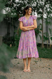 Lilac Pink Georgette Dress with Abstract Floral Print