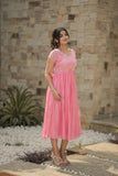 Blush Pink Georgette Dress with Daisy Embroidery