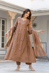 Beige Flare — Mul Chanderi Suit Set