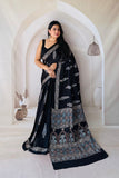 Black Pure Modal Silk Saree with Ajrakh-Inspired Pallu