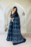 Blue Indigo Modal Silk Saree with Ajrakh Pallu
