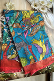 Skyblue Pen Kalamkari Dupatta with Nizam Border
