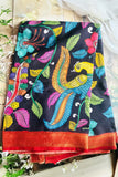 Black Pen Kalamkari Dupatta with Nizam Border