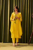 Yellow Mul Chanderi Suit Set with Intricate Embroidery and Scallop Detailing