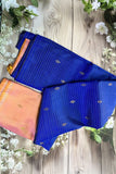 Royal Blue Silk Saree with Peach Diamond Motif Border