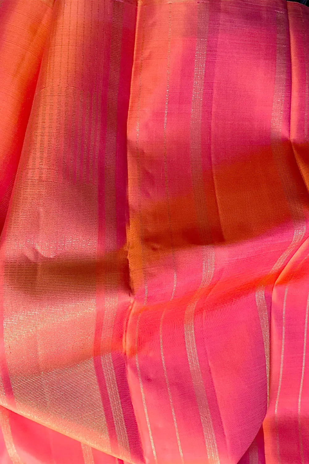 Orange Double-Shaded Kanchipuram Silk Saree with Parrot Design Weave and 3G Gold Zari