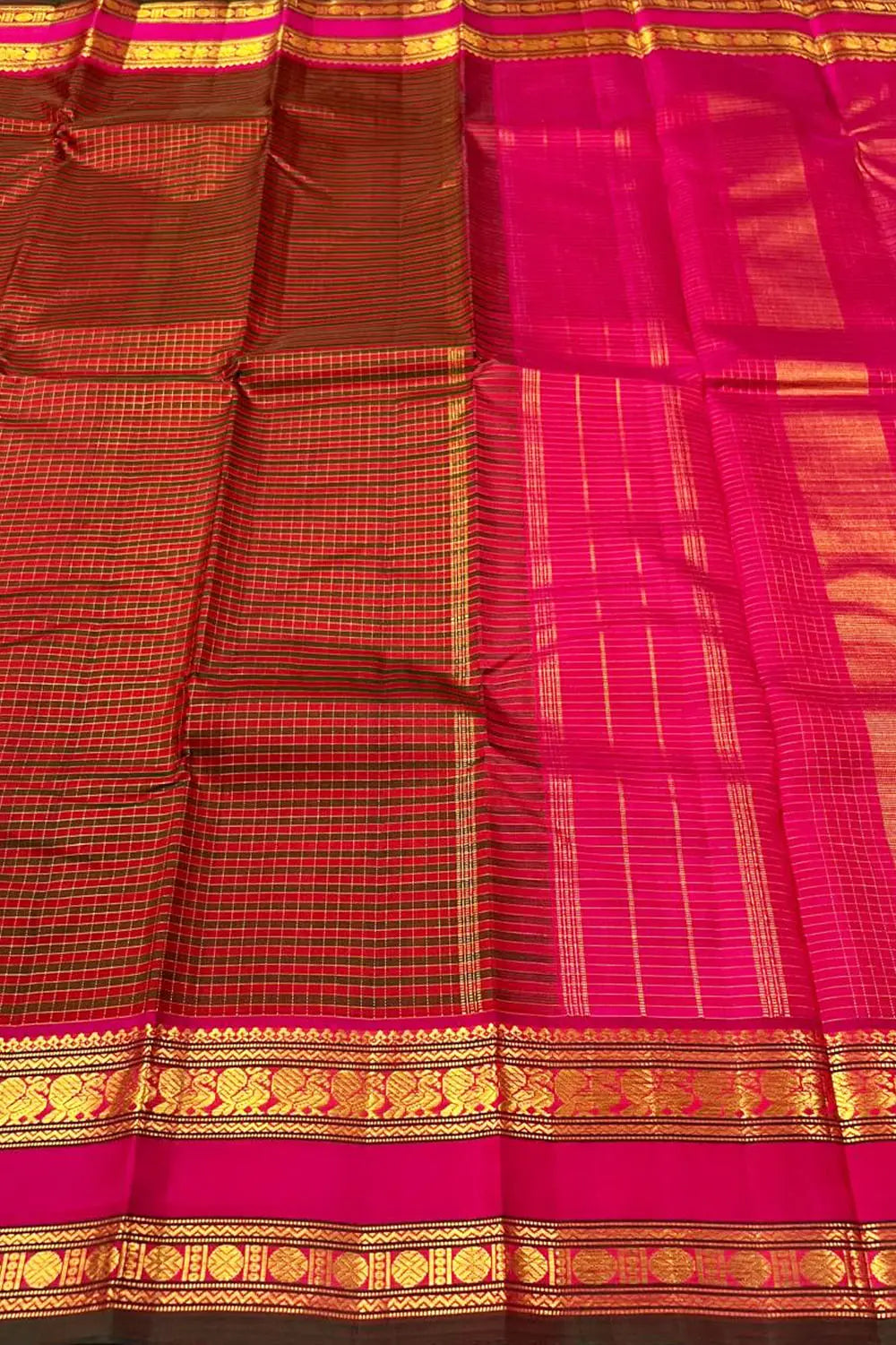 Vintage Vairaoosi Kanchipuram Silk Saree in Brown and Pink with 2G Gold Zari