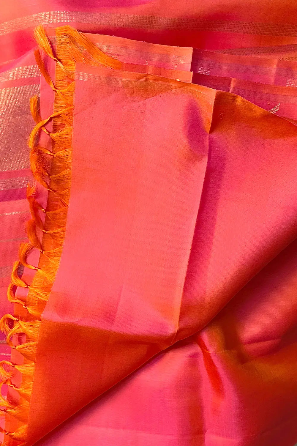 Orange Double-Shaded Kanchipuram Silk Saree with Parrot Design Weave and 3G Gold Zari