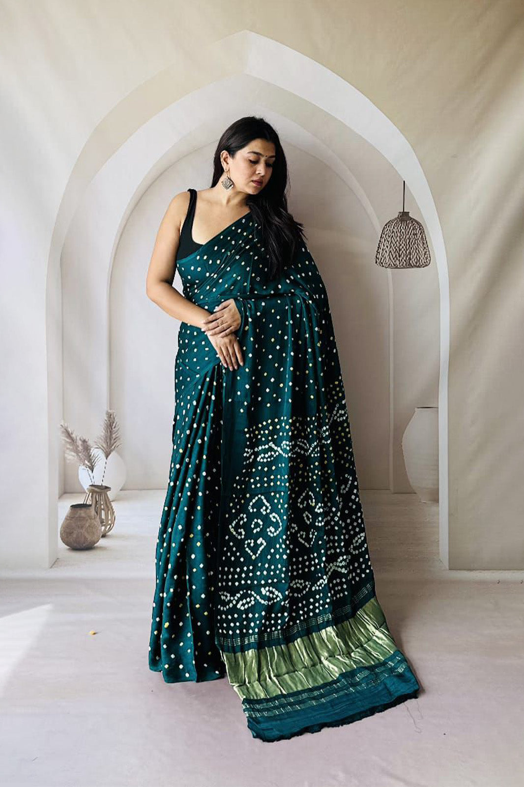 Bandhani Modal Silk Saree with Lagdi Pallu