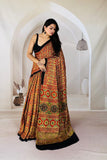 Yellow Modal Silk Saree with Classic Red Ajrakh Design