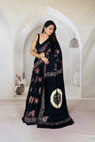 Pure Modal Silk Saree with Cow Motifs & Ajrakh Pallu